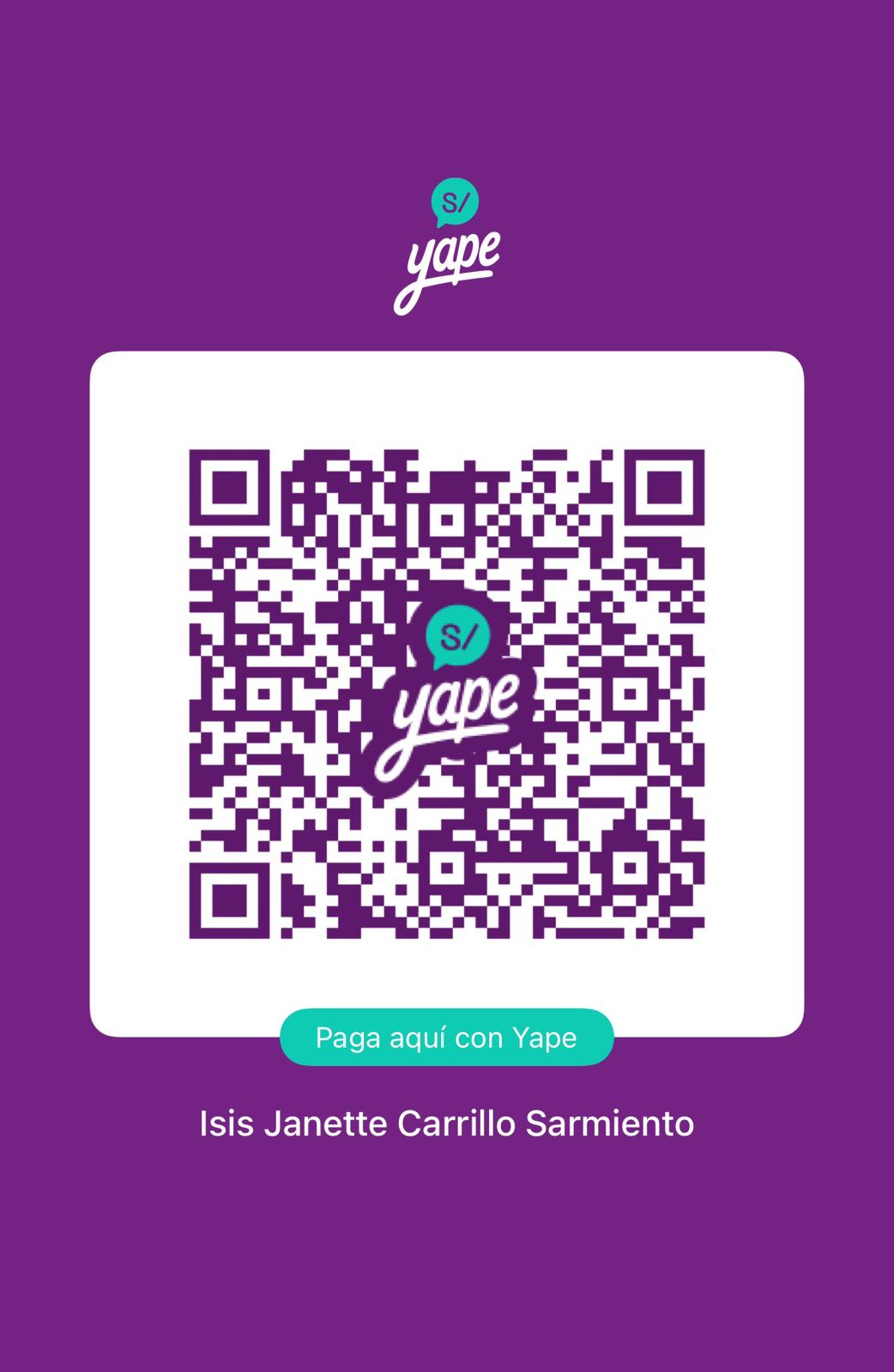 Código QR para pagar con Yape a Isis Carrillo Sarmiento